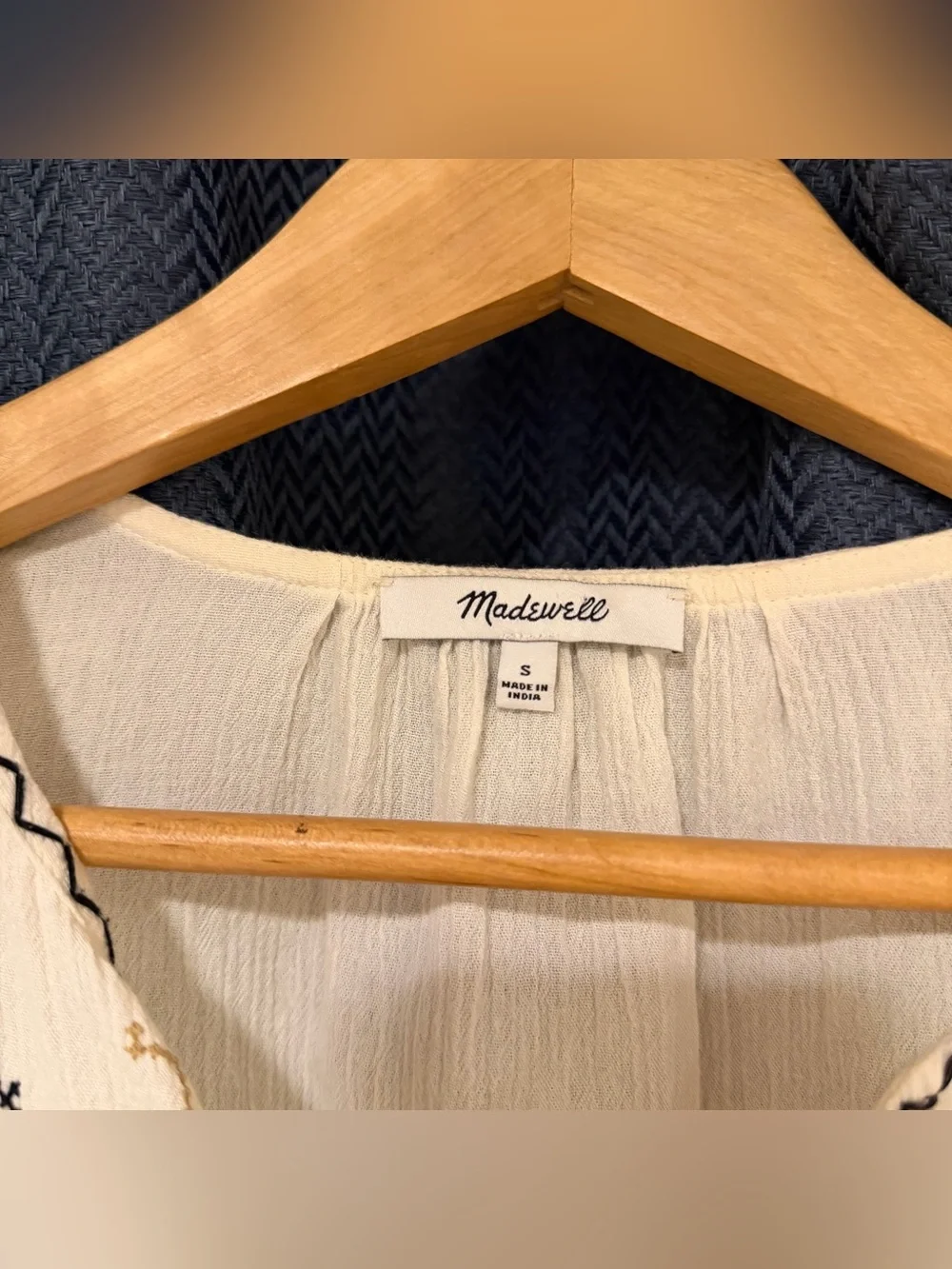Madewell Embroidered Peasant Top S Antique Cream 100% Cotton Boho